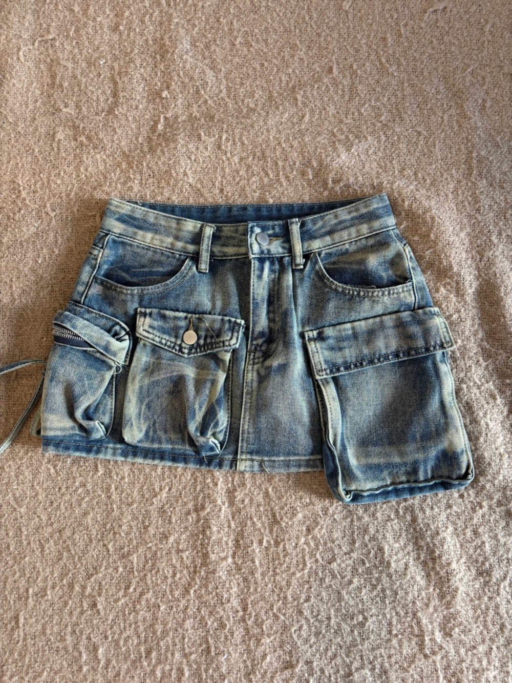 Denim Utility Mini Skirt with Cargo Pockets - Light Blue